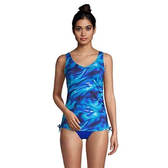 Land’s End Plus Standard size adjustable electric blue swirl tankini Various - Picture 4 of 8